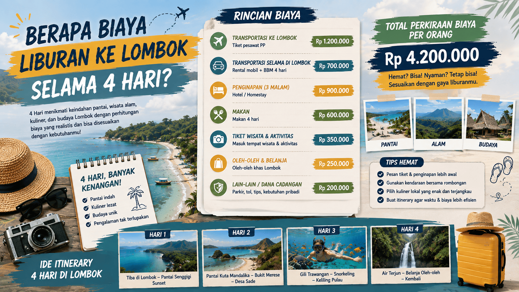 Berapa Biaya Liburan ke Lombok Selama 4 Hari?